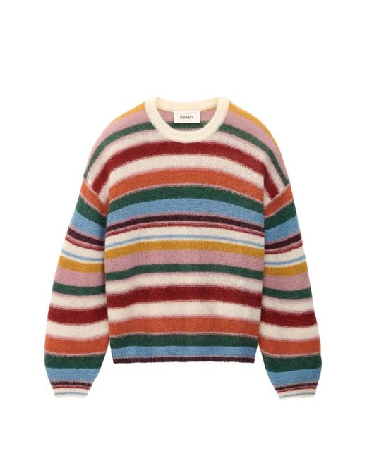 Ba&sh Red Serena Striped Round-Neck Jumper