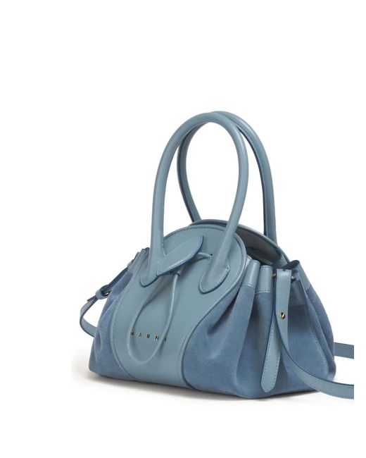 Marni Blue Leather And Suede Tulipea Small Handbag