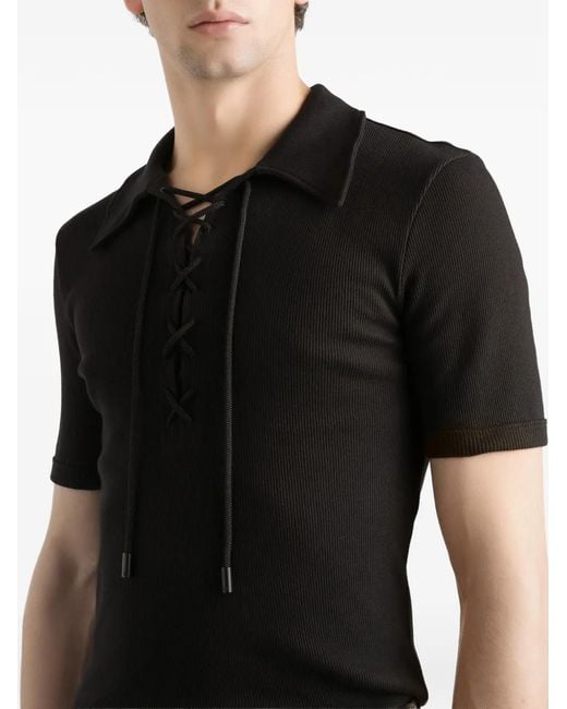 Dolce & Gabbana メンズ ブラック レースアップ ポロシャツ 【公式通販】