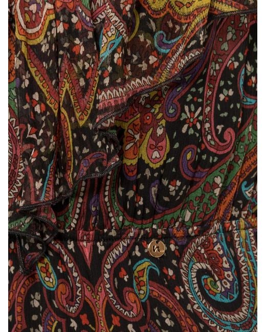 Nissa Natural Printed Silk Asymmetric Mini Dress