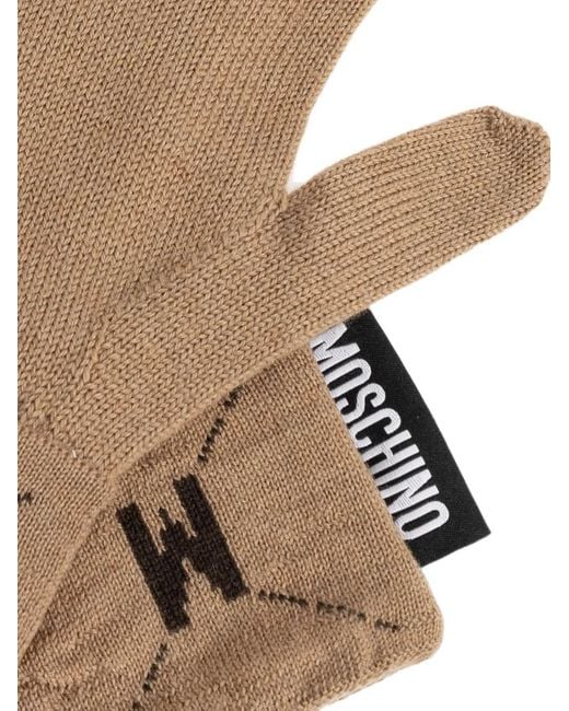 Moschino Brown Logo-Tag Wool Gloves