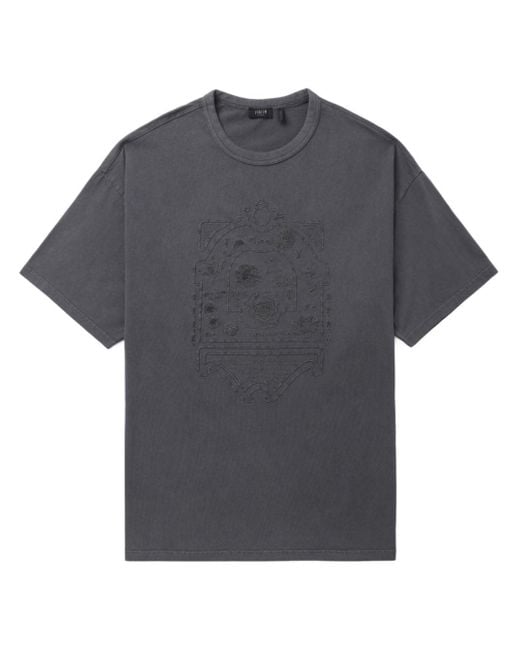 FIVE CM Gray Embroidered Cotton T-shirt for men
