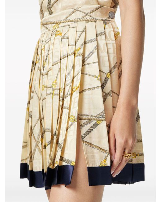 Versace Natural Logo-print Silk Pleated Skirt