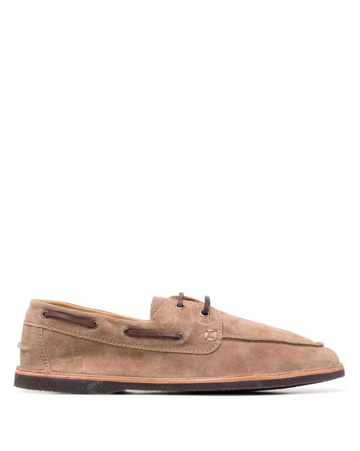 Brunello Cucinelli Pink Lace-Up Suede Loafers for men