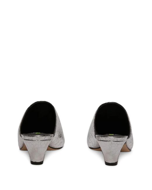 MSGM White Metallic Leather Mules