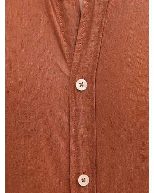 Benetton Orange Buttoned Linen Shirt for men
