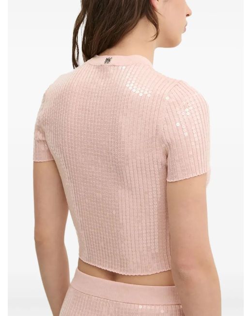 HUGO Pink Sequin-Embellished Knitted Top