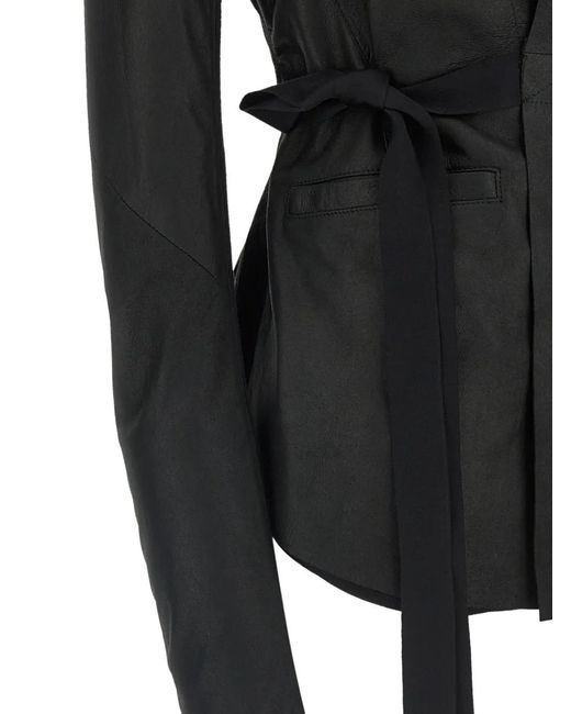 Rick Owens Black Hollywood V-Neck Leather Jacket