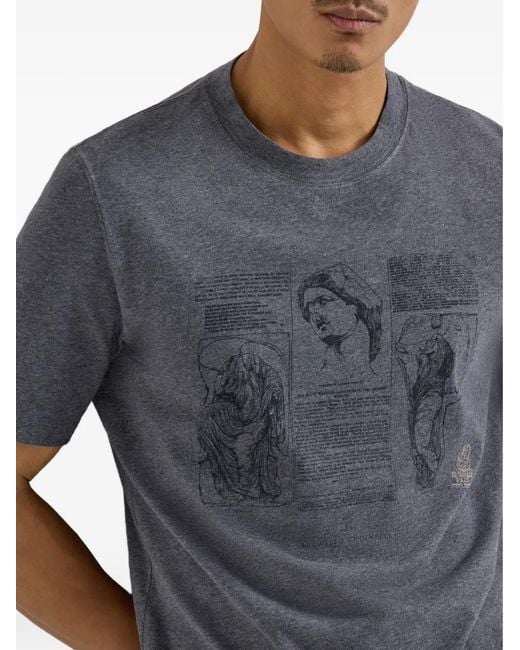 Brunello Cucinelli Gray T-Shirt With Print for men