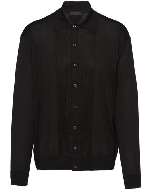 Prada Black Spread-collar Silk Cardigan for men
