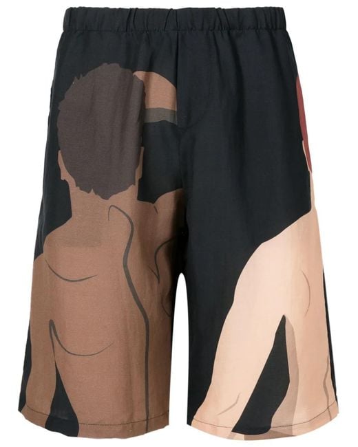 Amir Slama Black Graphic-Print Deck Shorts for men
