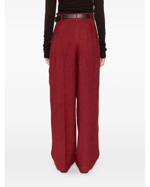 Max Mara Red Belted Pleated Trousers