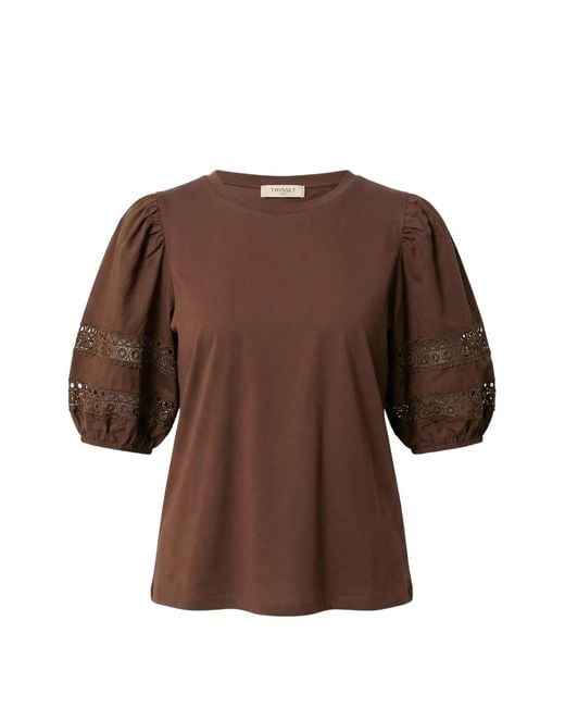 Twinset Brown T-Shirt À Manches Bouffantes
