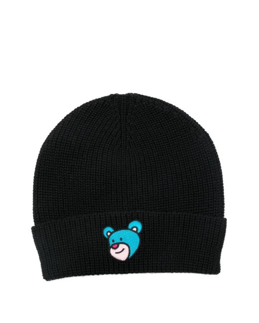 INBETWEENERS Black Embroidered-Bear Beanie for men