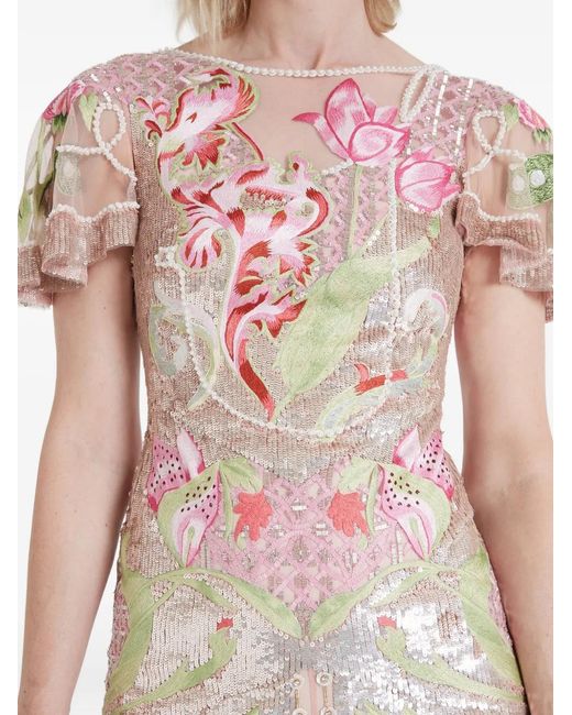 Temperley London Pink Ostuni Floral-Embroidered Sequin Gown