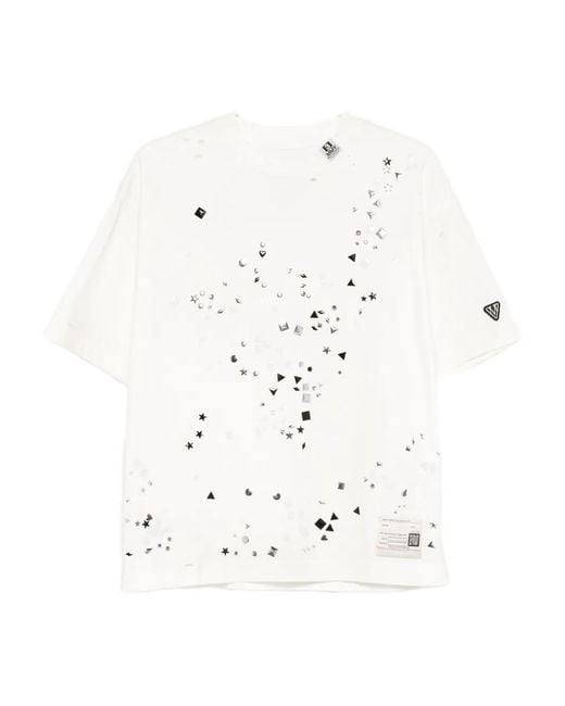 Maison Mihara Yasuhiro White Embellished Distressed T-Shirt
