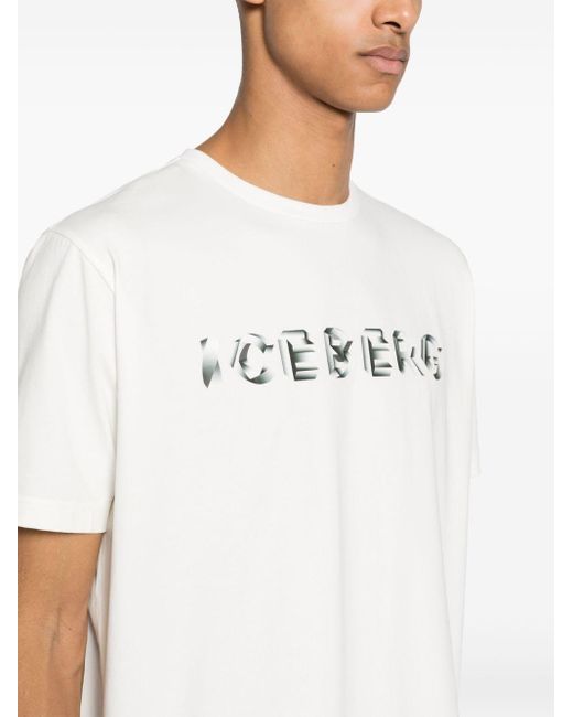 Iceberg White Logo-print Cotton T-shirt for men