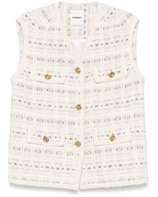 Sandro Natural Tweed Sleeveless Jacket