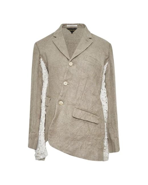 Comme des Garçons Gray Lace-Insert Asymmetric Jacket