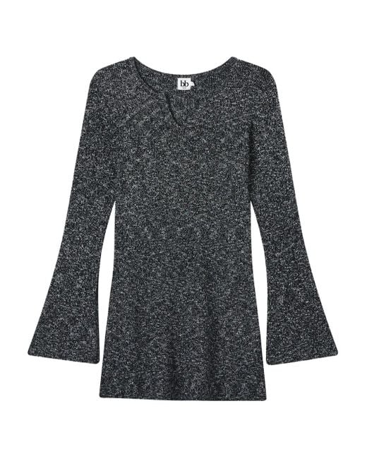 B+ AB Gray Flared-Sleeve Mini Dress