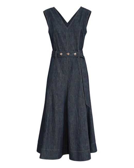 Brunello Cucinelli Blue Denim-Effect Sleeveless Midi Dress