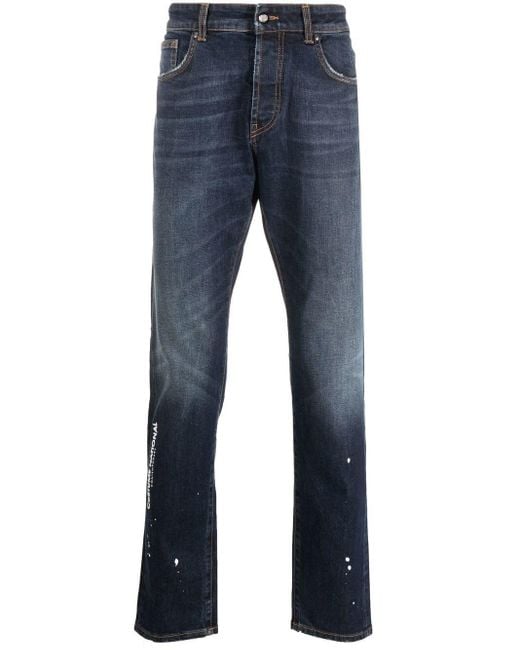 CoSTUME NATIONAL Blue Slim-fit Logo-print Jeans for men