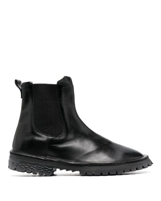 Moma Black Elasticated-Side-Panels Leather Chelsea Boots for men