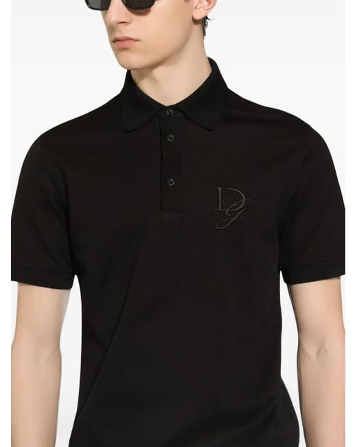 Dolce & Gabbana Black Logo-embroidered Cotton Polo Shirt for men