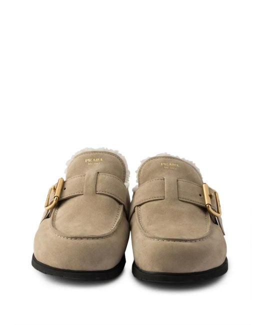 Mules En Daim Prada en coloris Natural