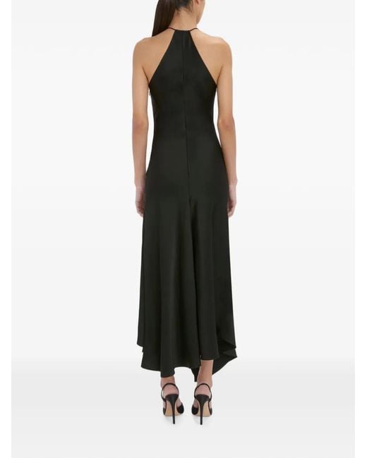Victoria Beckham Black Robe Mi-Longue À Ourlet Asymétrique Et Dos Nu