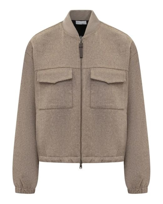 Brunello Cucinelli Brown Wool Bomber Jacket