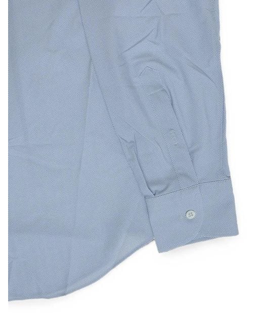 Corneliani Blue Herringbone-Pattern Stretch Shirt for men