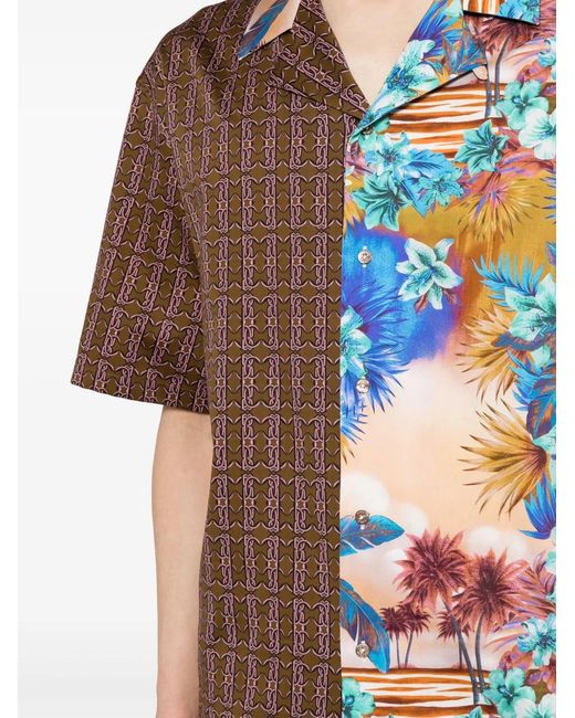 Roberto Cavalli Multicolor Monogram-Print Panelled Shirt for men