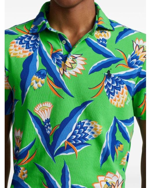 Polo Ralph Lauren Green Floral-print Cotton Polo Shirt for men
