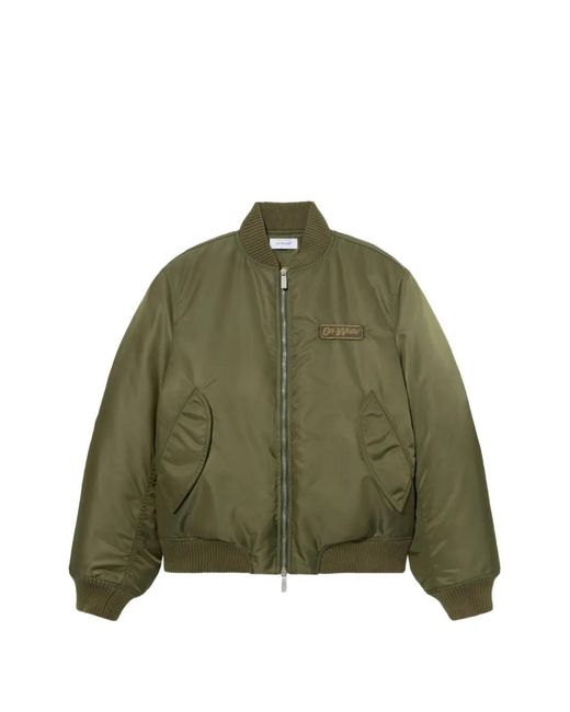 Off-White c/o Virgil Abloh Green Logo-Patch Bomber Jacket