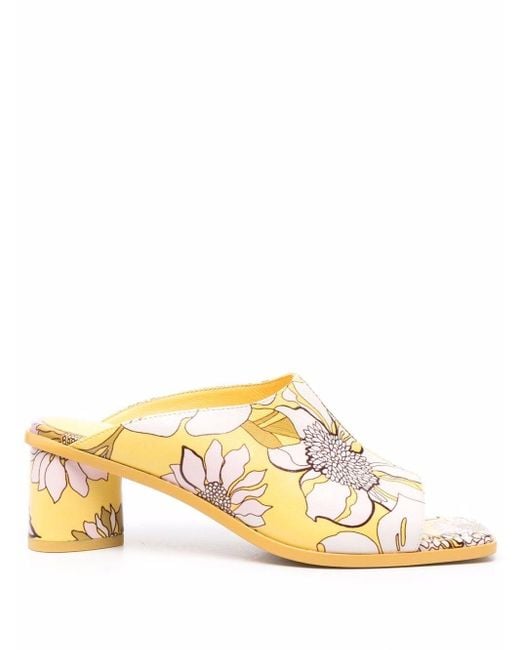 Sandro Yellow Blake Floral-print Mules