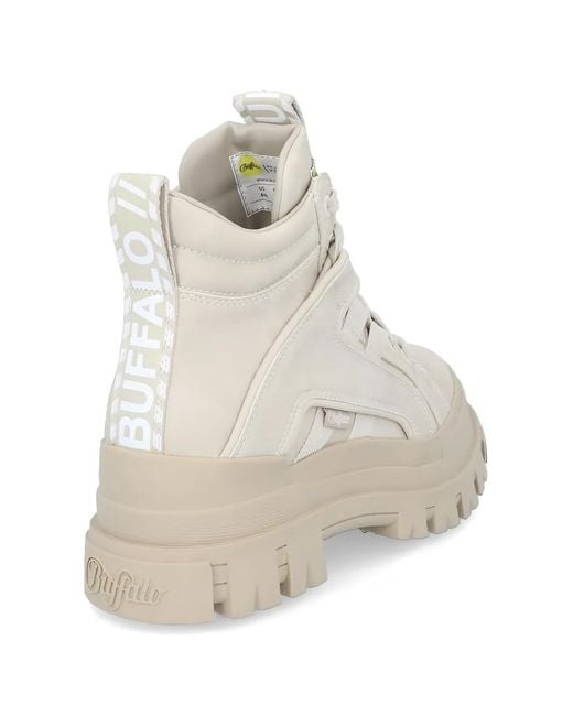 Buffalo White Aspha Platform Lug-Sole Boots