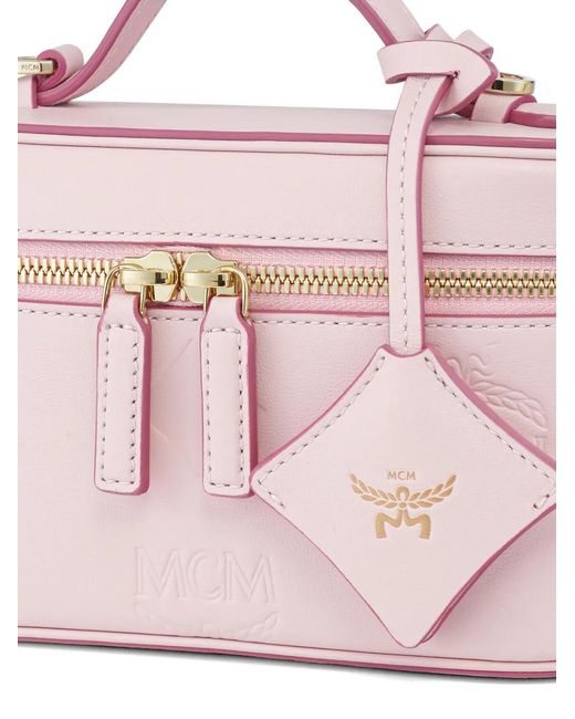 MCM Pink Aren Maxi Monogram Leather Vanity Case