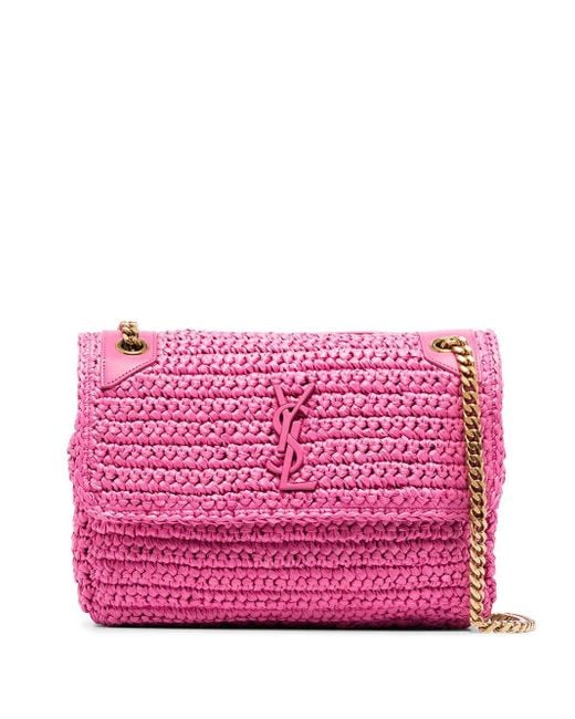 Saint Laurent Pink Niki Raffia Shoulder Bag