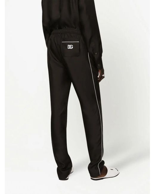 Dolce & Gabbana Black Dg Essentials Logo-Embroidered Silk Trousers for men