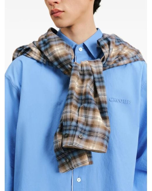 CROQUIS Blue Logo-Embroidered Layered-Detail Shirt for men