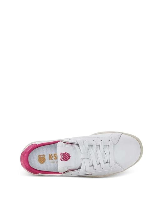 K-swiss White Leather-Panels Lace-Up Low-Top Sneakers