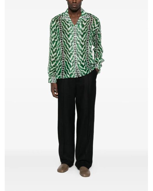 Bode Green Wave-Pattern Shirt for men