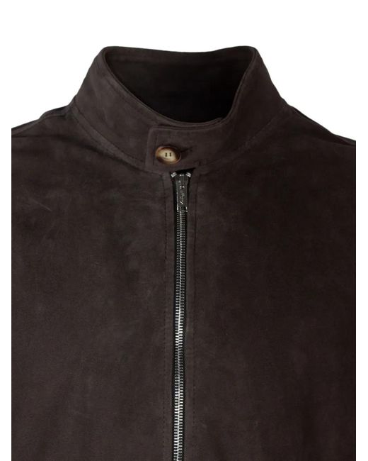 Volfagli Black Plutone High-Collar Suede Jacket for men