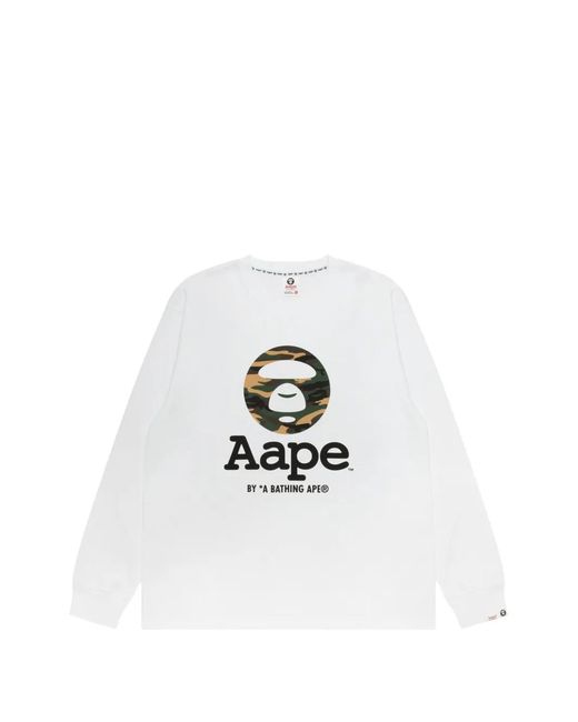 Aape By A Bathing Ape White Logo-Print T-Shirt for men