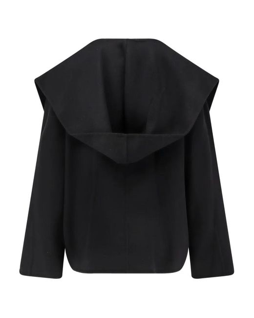 Paltò Black V-Neck Patch-Pocket Coat