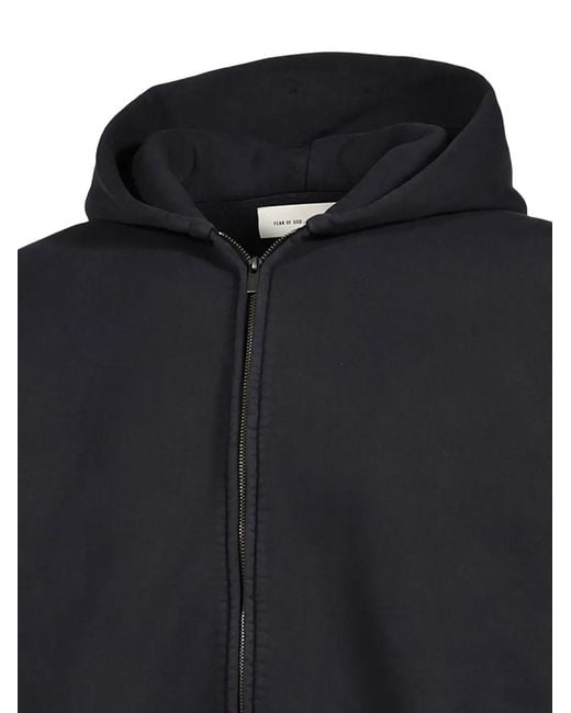 Essentials Black Logo-Embroidered Zip-Up Hoodie for men