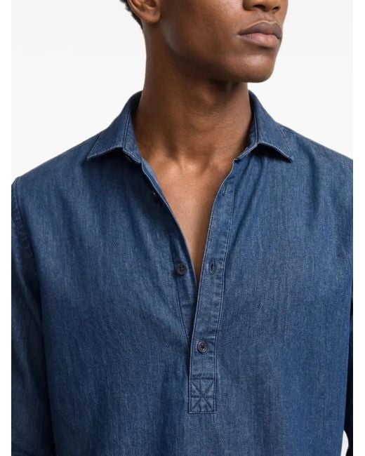 Orlebar Brown Blue Cesare Long-Sleeved Chambray Polo Shirt for men