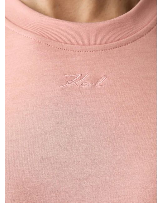 Karl Lagerfeld Pink Pearl-Embellished Tulle-Sleeve Sweatshirt