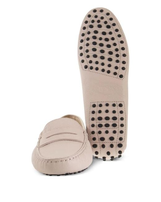 Tod's Pink Round-Toe Leather Loafers